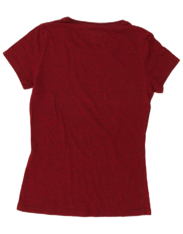 Superdry Mujer Camiseta Gráfica Top UK 10 Small Borgoña Moteado Algodón