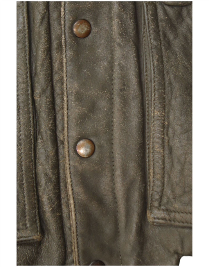 Belfe & Belfe Chaqueta Bomber De Cuero Para Hombre UK 38 Medium Khaki Colourblock