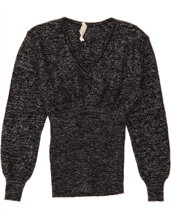 VINTAGE Womens V-Neck Jumper Sweater IT 42 Medium Black Polyacrylic Vintage Vintage and Second-Hand Vintage from Messina Hembry 