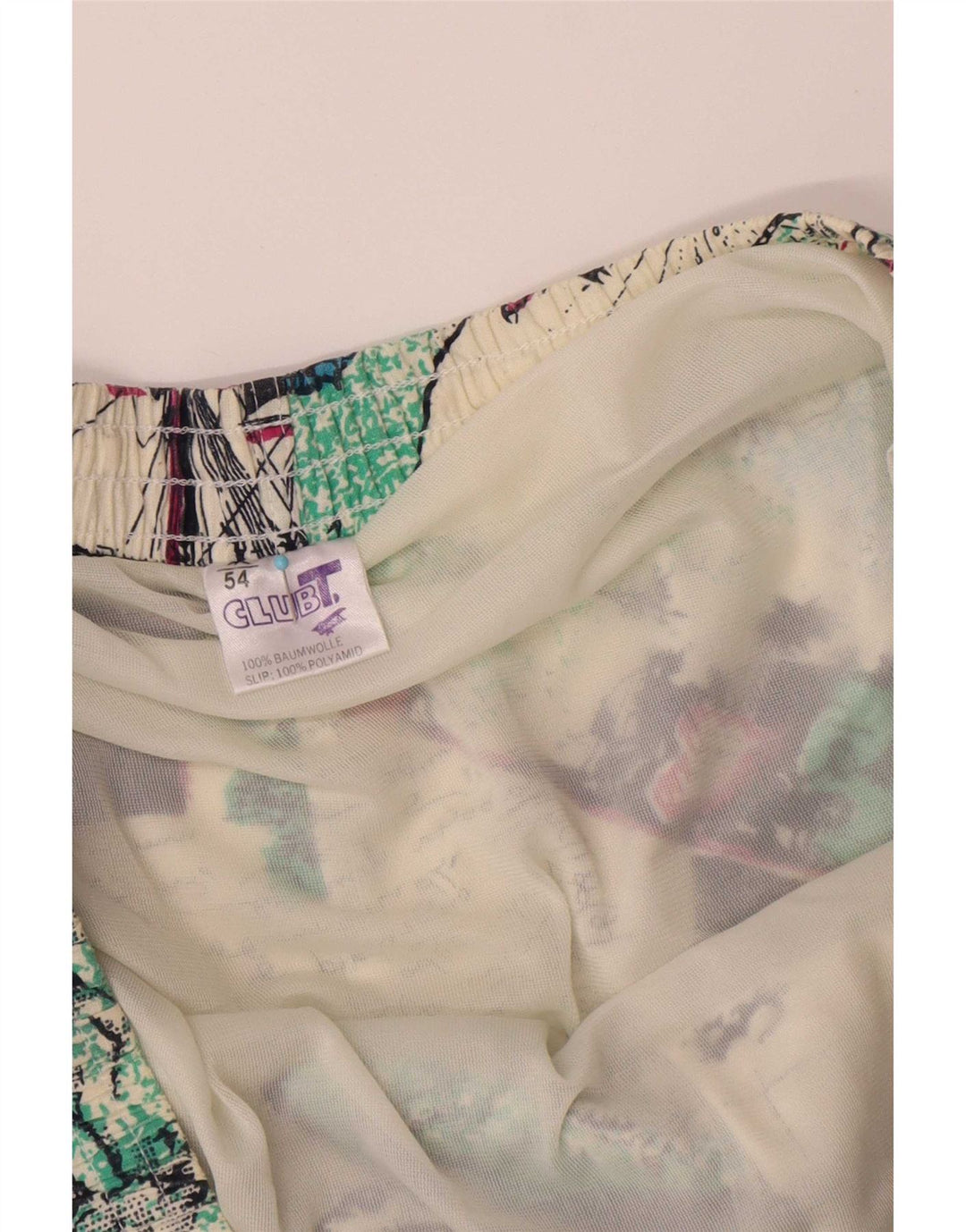 Vintage hombres patrón abstracto pantalones cortos de natación IT 54 XL algodón multicolor