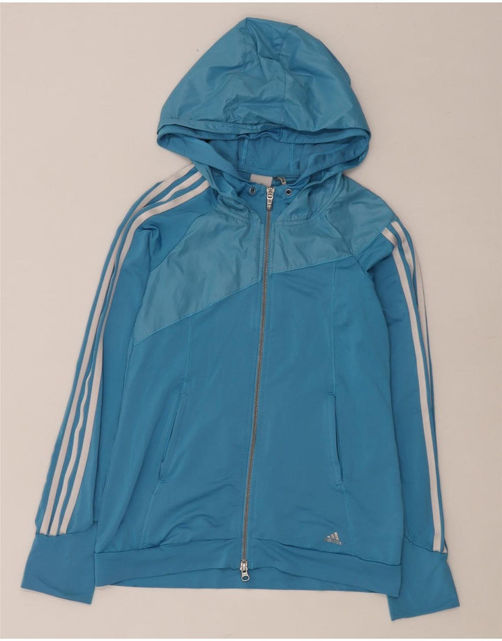 Adidas - Sudadera con capucha y cremallera para mujer, talla 10, poliéster azul pequeño