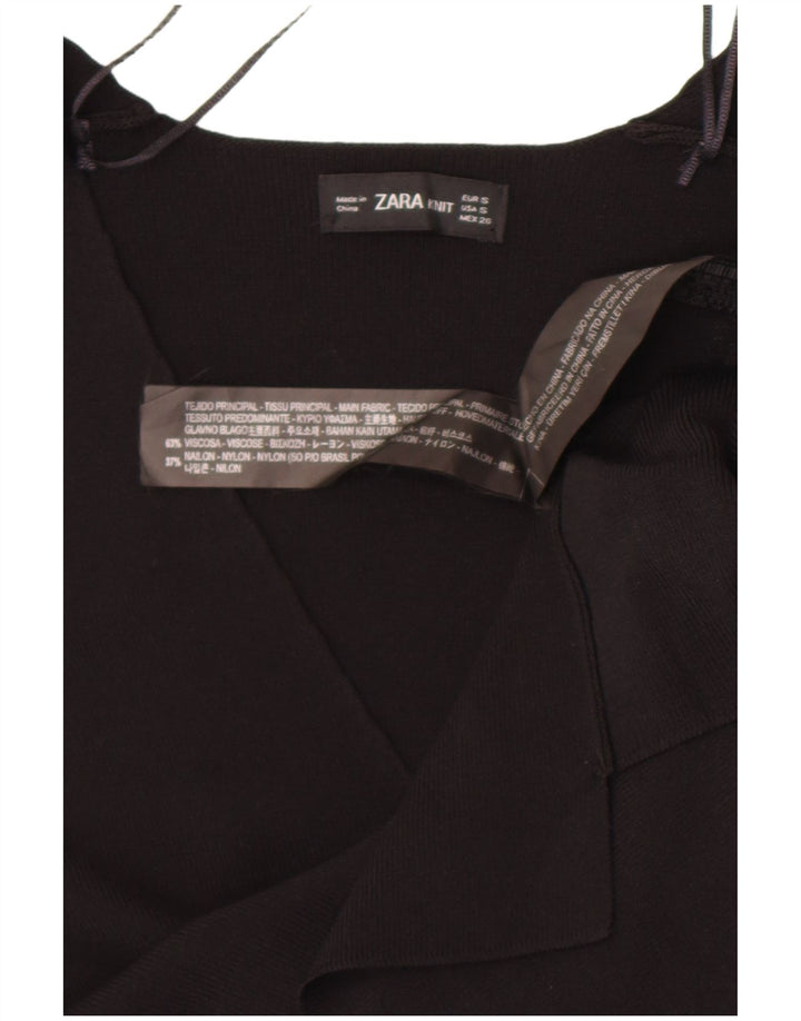 Zara Mujer Top Manga Larga UK 40 Small Viscosa Negra