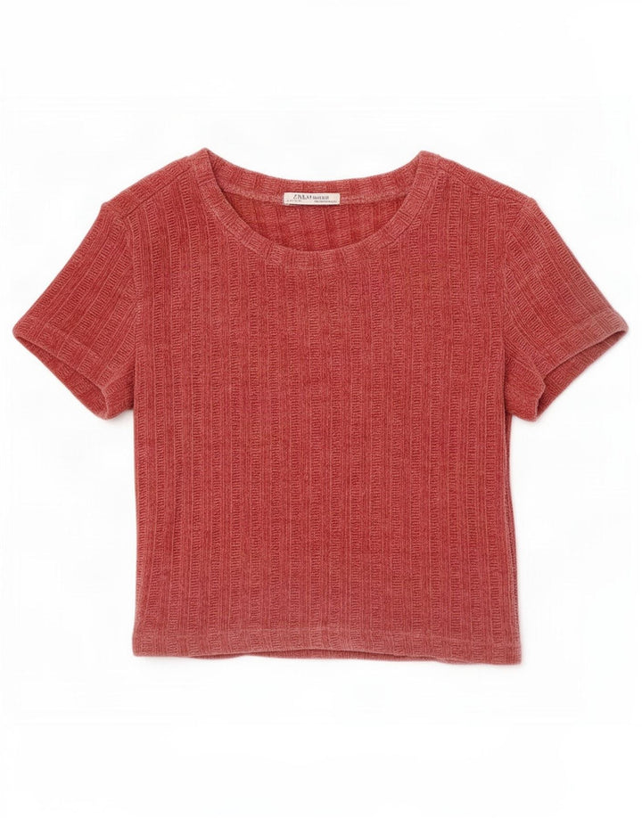 Zara Blusa De Terciopelo Para Mujer Top UK 10 Small Poliéster Rojo