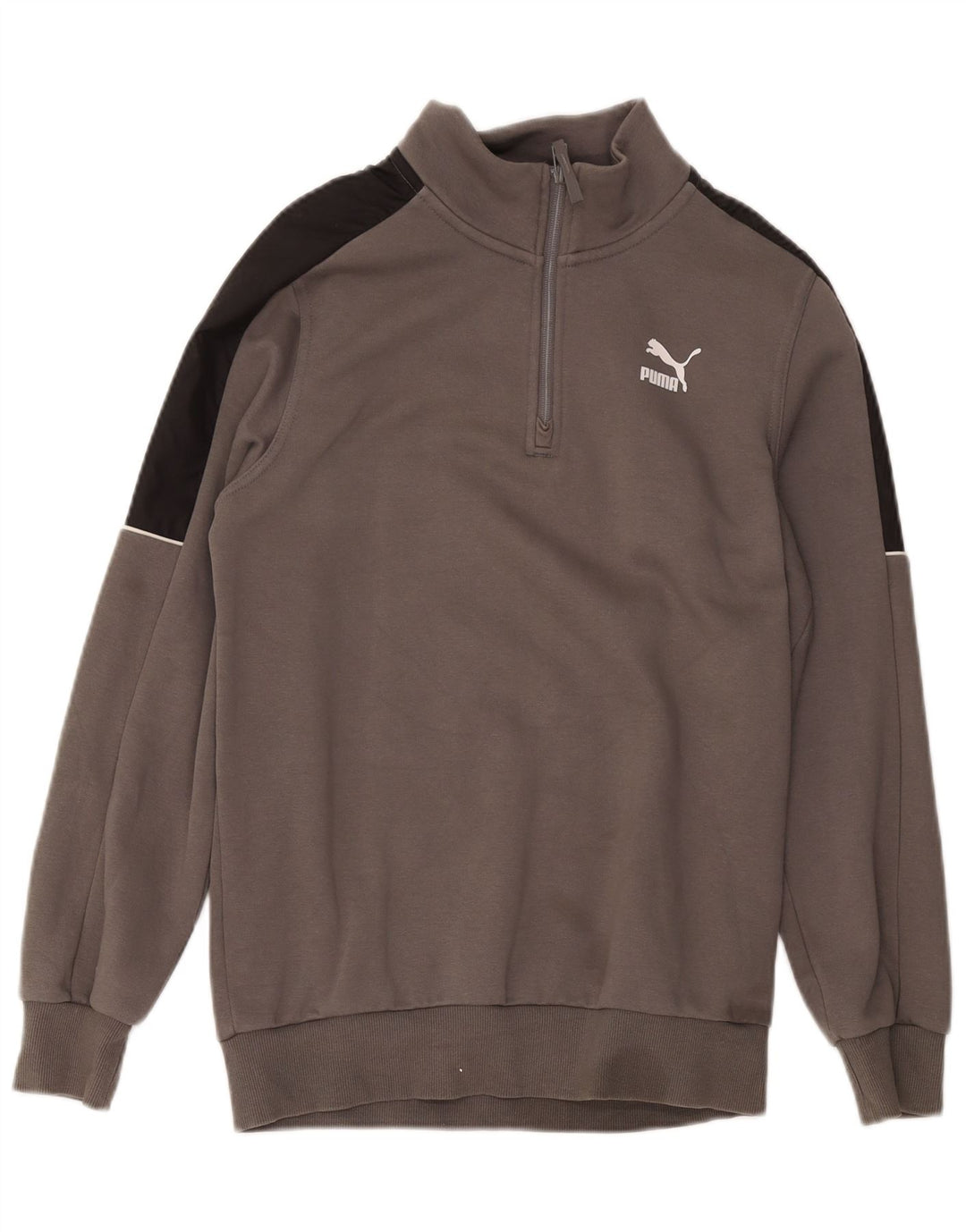 Puma Sudadera con cuello y cremallera para hombre, jersey pequeño de algodón gris con bloques de color