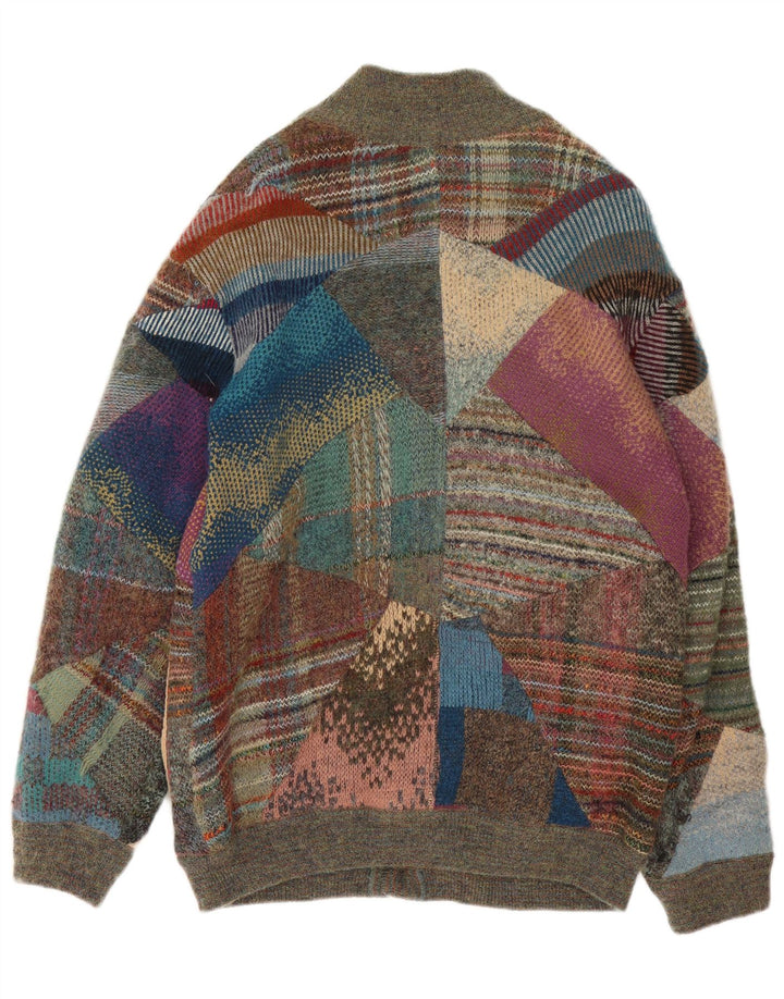 VINTAGE Hombres Cardigan Suéter Medio Multicolor Patchwork