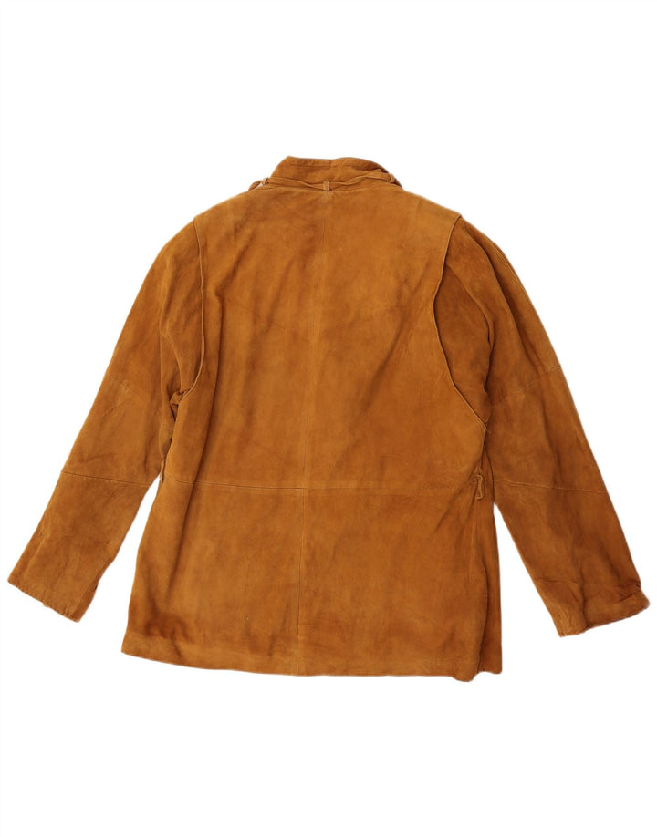 Vintage mujer 3 botones ante Blazer chaqueta IT 48 XL cuero marrón