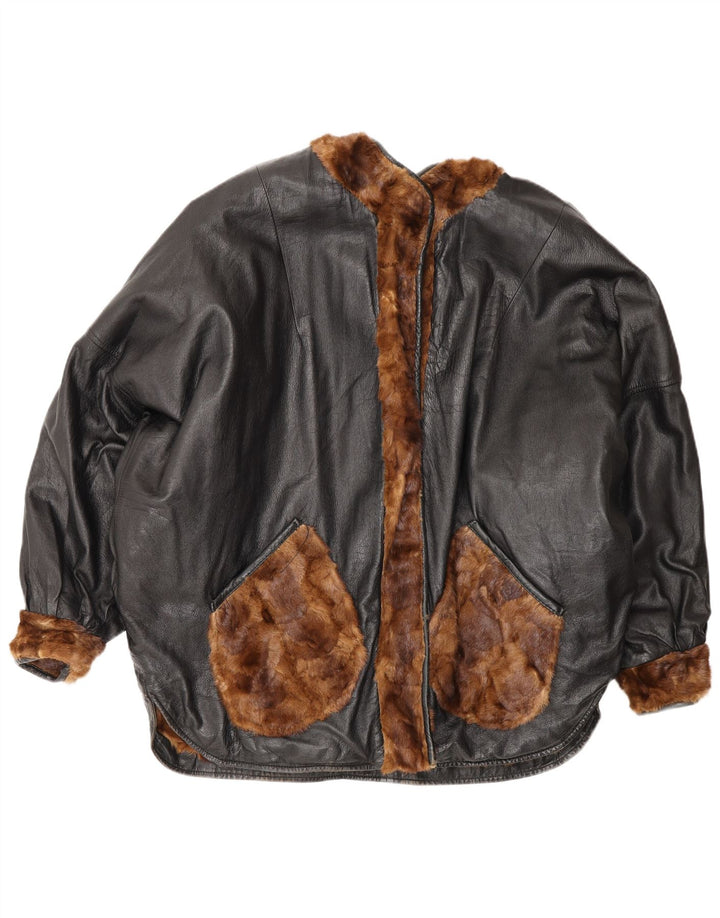 Vintage mujer cuero oversized chaqueta reversible Reino Unido 20 2XL marrón