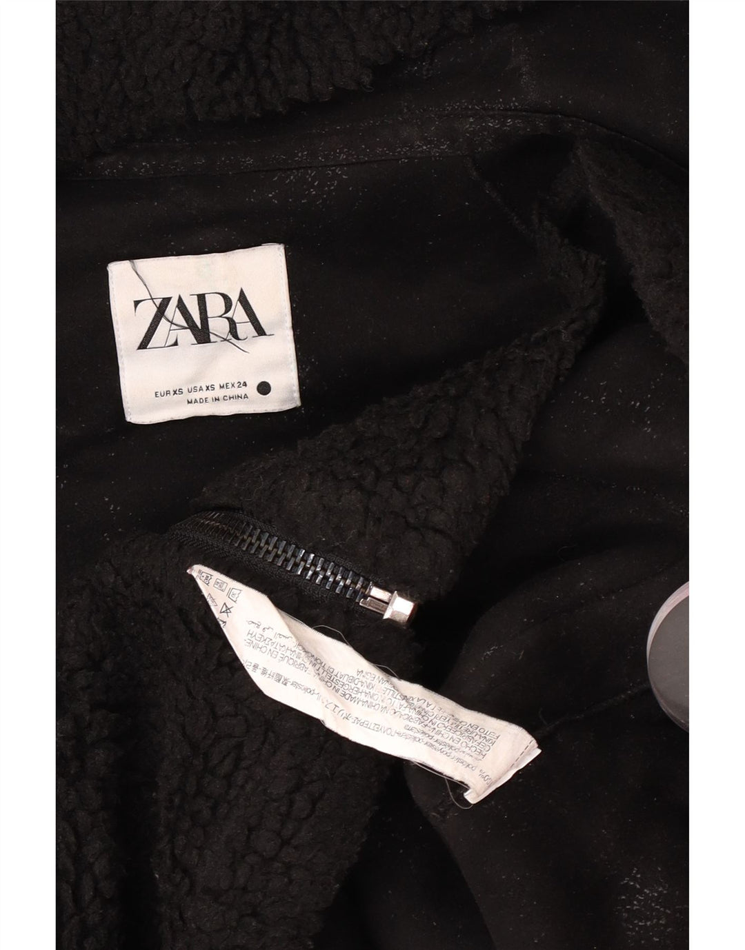Zara Mujer Chaqueta Polar Extragrande Con Capucha UK 6 XS Poliéster Negro