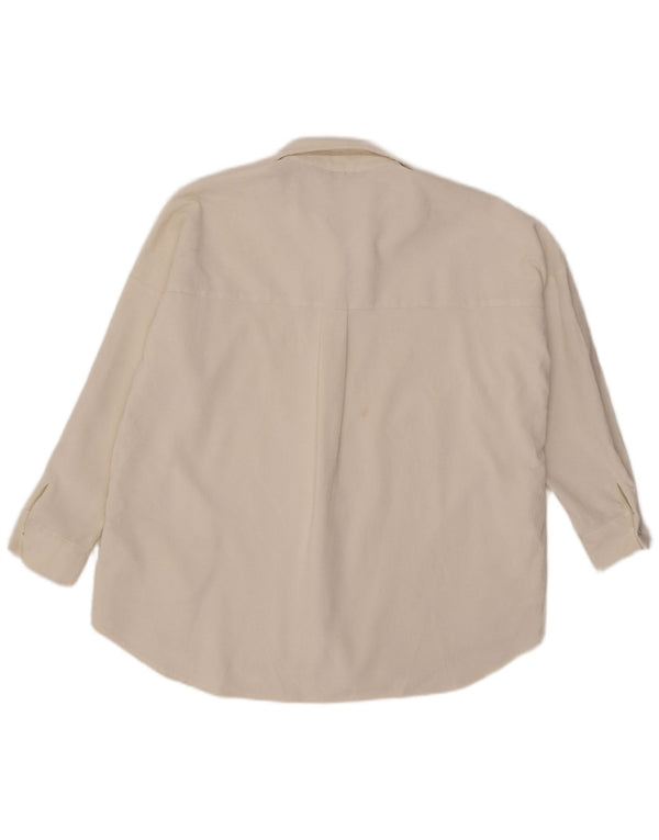 Zara Mujer Camisa De Pana Extragrande UK 10 Small Poliéster Blanco