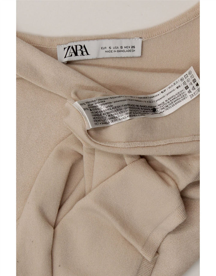 Zara Top Corto De Un Hombro Para Mujer UK 8 Small Viscosa Beige