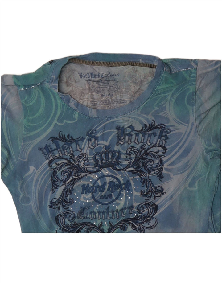 HARD ROCK CAFE Camiseta gráfica de alta costura para mujer Top UK 8 Small Blue Tie Dye