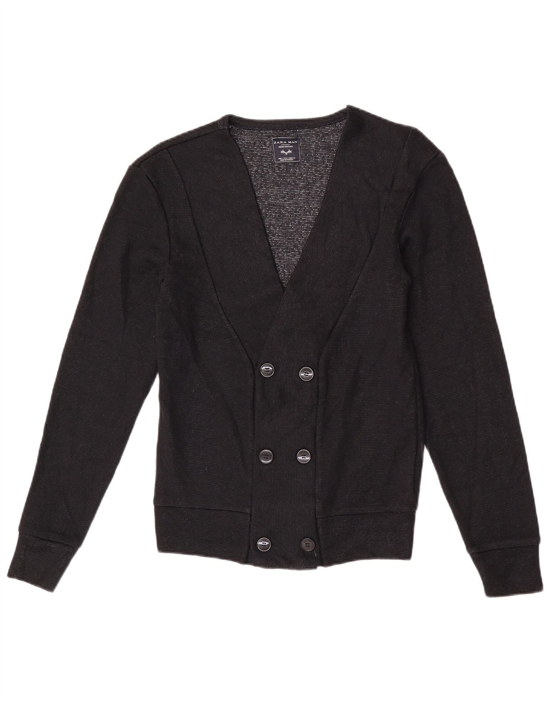 Zara Hombre Suéter Cárdigan De Doble Botonadura Pequeño Acrílico Negro