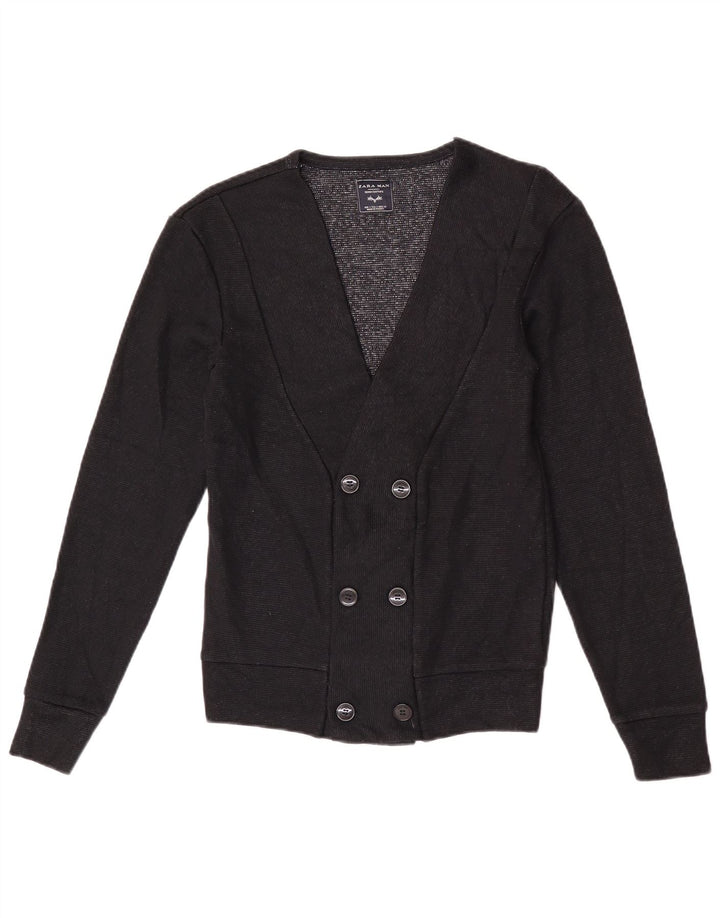 Zara Hombre Suéter Cárdigan De Doble Botonadura Pequeño Acrílico Negro