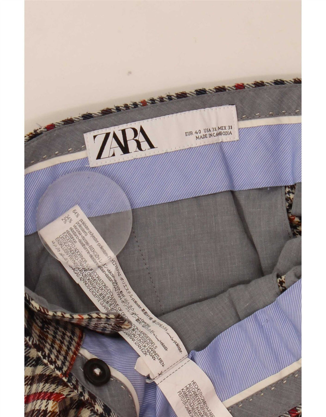 Zara Hombre Pantalón Corto EU 40 Medium W31 L25 Beige Check Poliéster