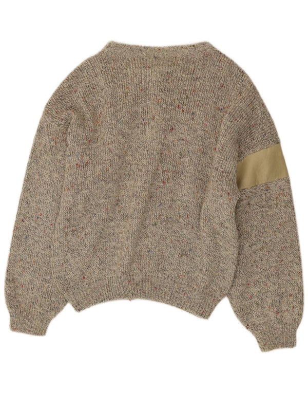 Vintage hombres Cardigan suéter medio beige moteado lana de alpaca