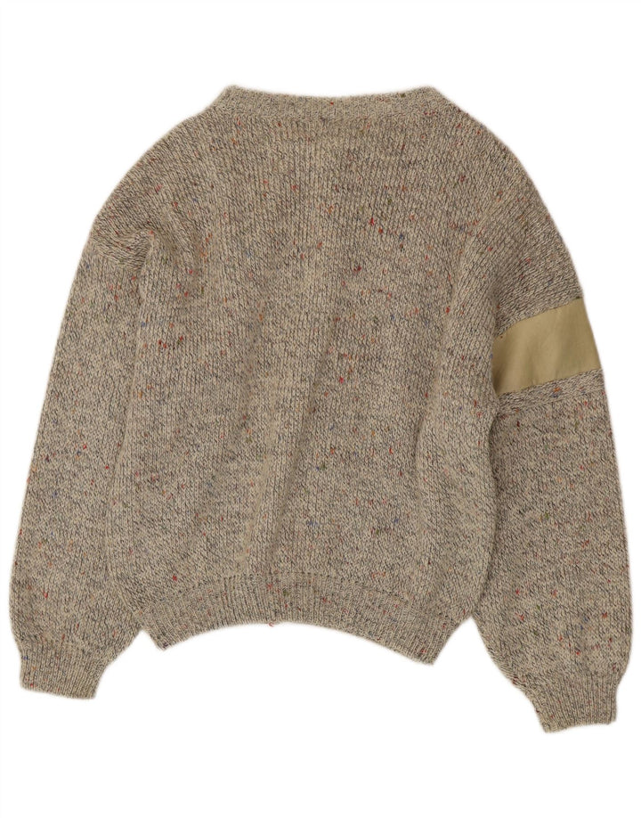 Vintage hombres Cardigan suéter medio beige moteado lana de alpaca