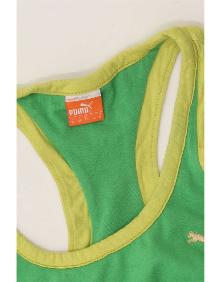 Puma Mujer Crop Vest Top UK 10 Small Verde Colorblock