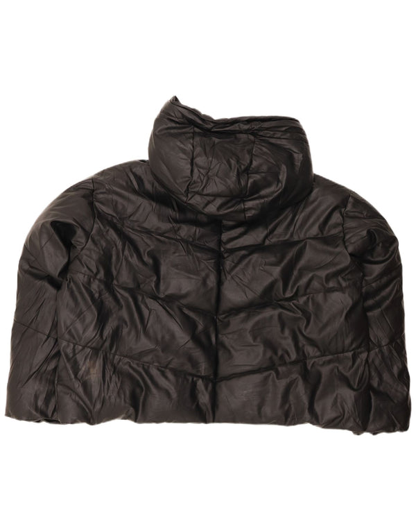 Zara Mujer Chaqueta Acolchada Extragrande Con Capucha UK 20 2XL Poliuretano Negro