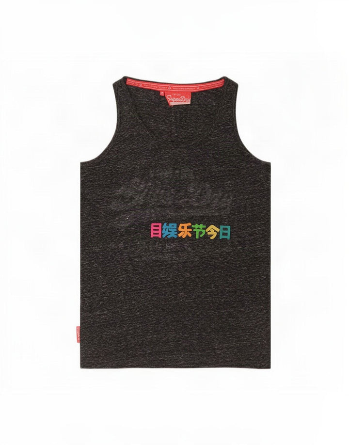 Superdry Mujer Graphic Vest Top UK 40 Small Gris Moteado Poliéster