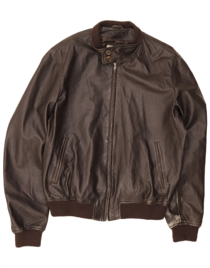Chaqueta de cuero vintage para hombre Reino Unido 42 XL Marrón