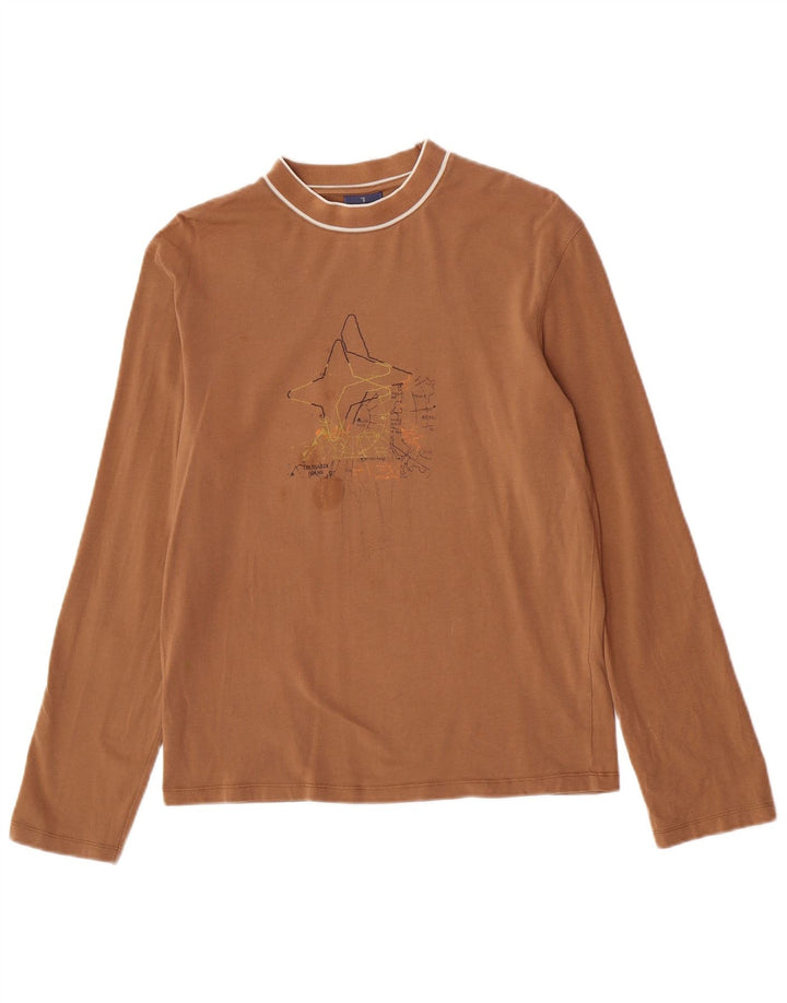 Trussardi Jeans Hombre Camiseta Estampada Manga Larga Algodón Marrón Medio