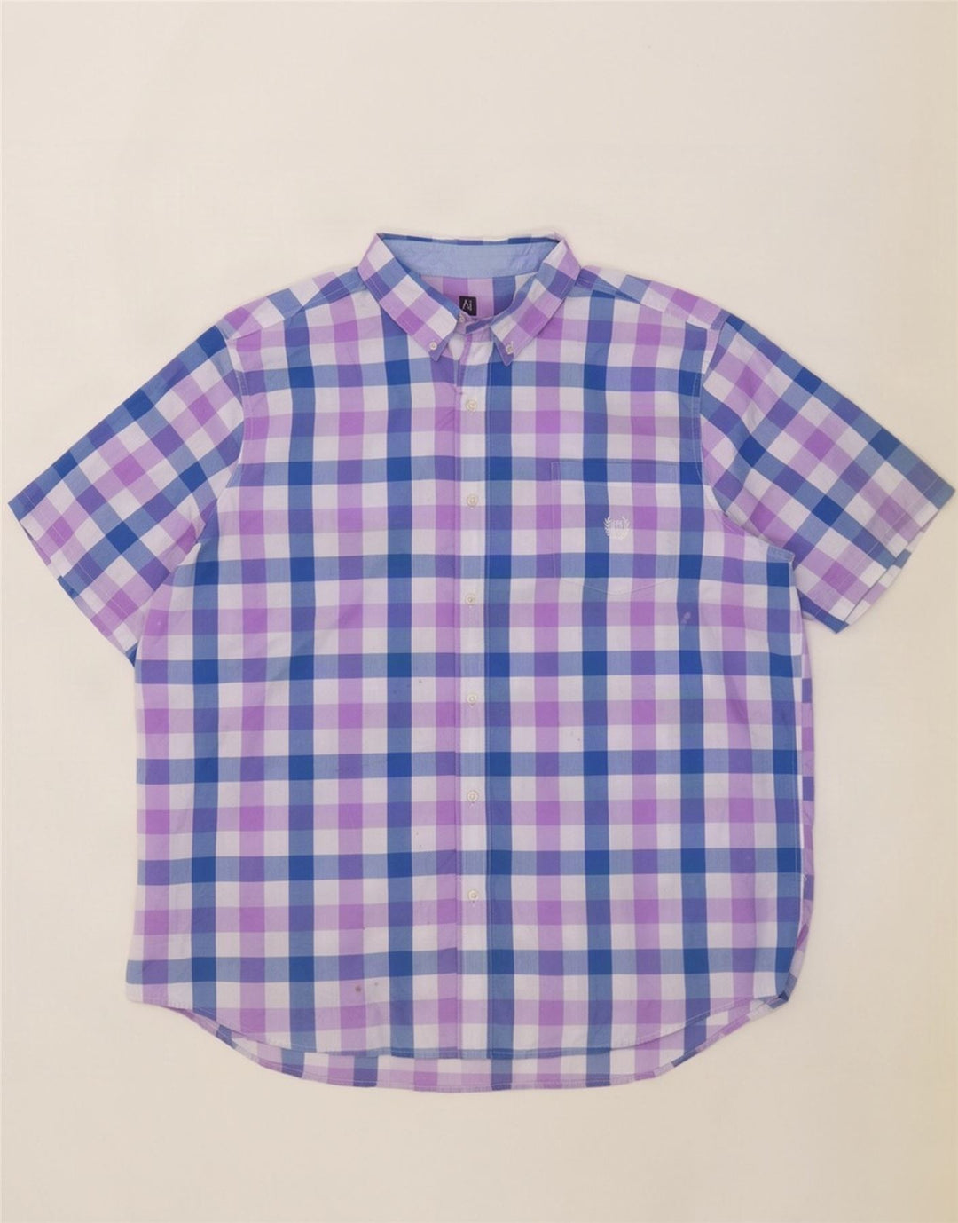 Chaps Camisa de manga corta para hombre de fácil cuidado, 2XL, algodón azul a cuadros