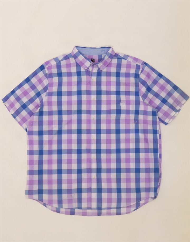 Chaps Camisa de manga corta para hombre de fácil cuidado, 2XL, algodón azul a cuadros