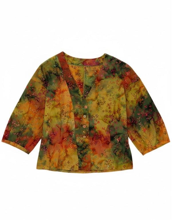 Vintage mujer 3/4 manga camisa blusa Reino Unido 12 medio multicolor floral