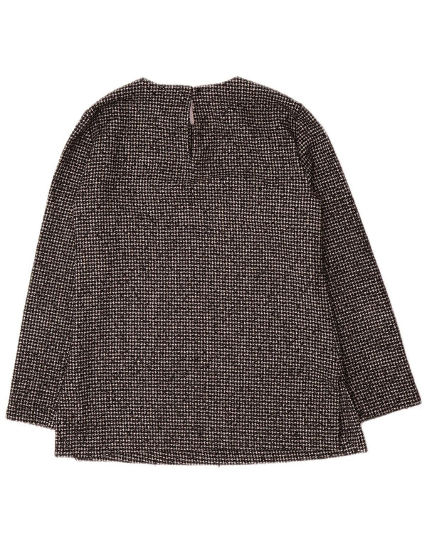 Zara Mujer Blusa De Manga Larga Top UK 10 Small Gris Houndstooth Acrílico
