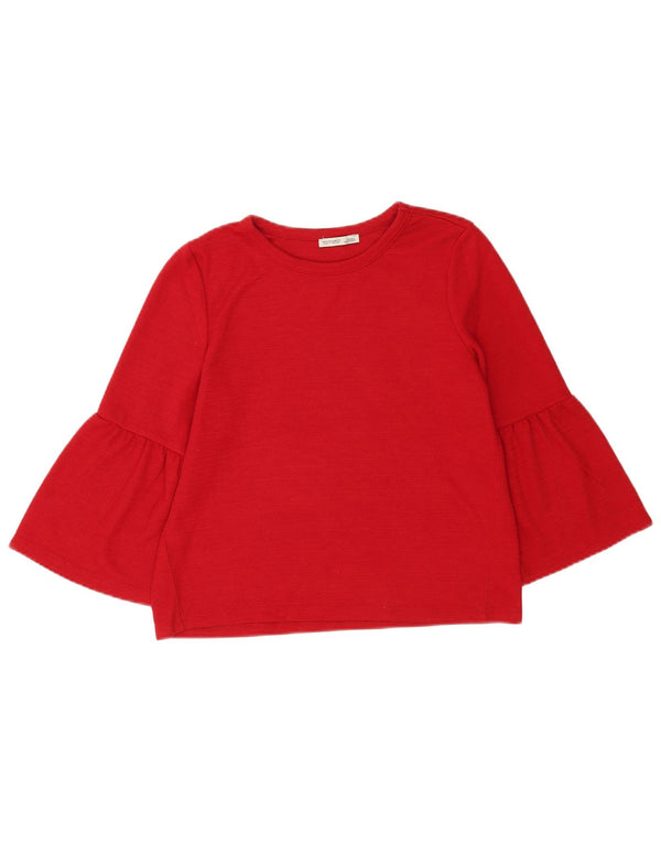 Zara Mujer Top Manga 3/4 UK 42 Mediano Rojo