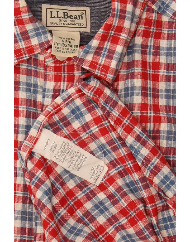 L.L.Bean Camisa de manga corta para hombre de algodón a cuadros rojos pequeños