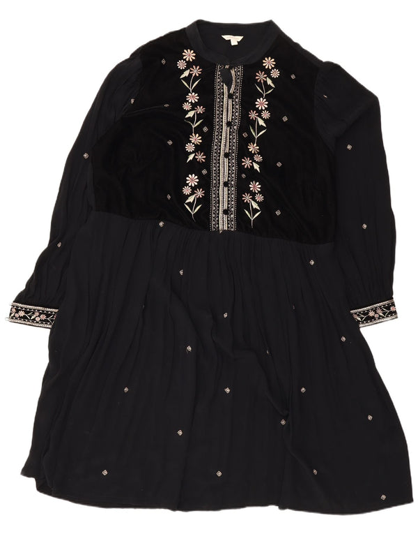 Monsoon Vestido acampanado de manga larga para mujer UK 40 XL Poliéster floral negro