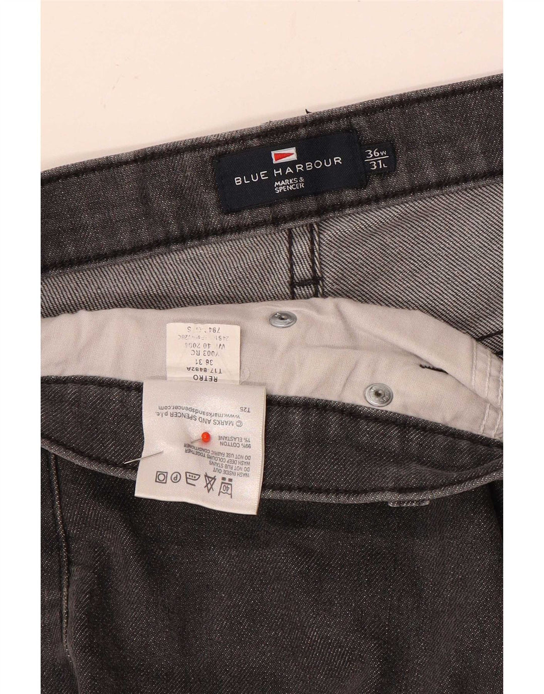 Marks & Spencer Vaqueros rectos azules Harbor para hombre W36 L31 Algodón gris