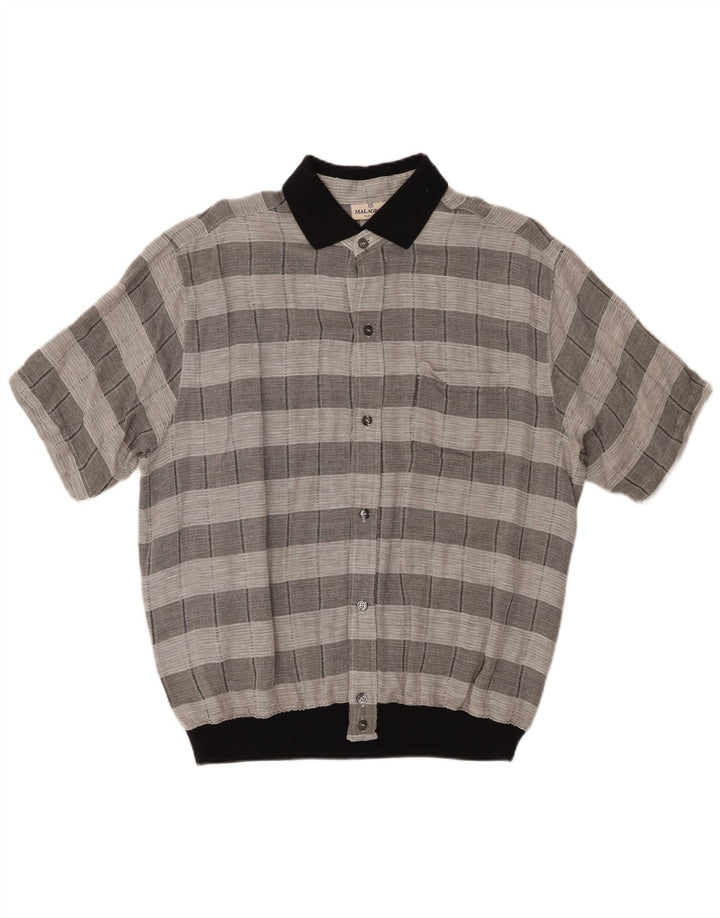 MALAGRIDA Camisa Manga Corta Hombre XL Algodón Cuadros Gris