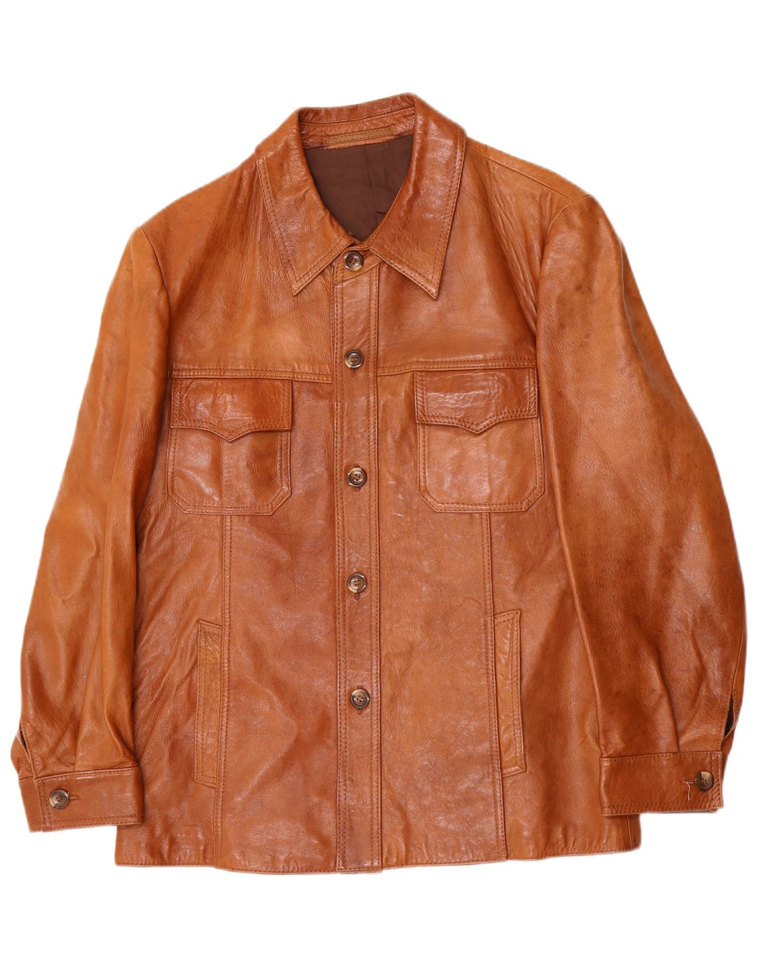 VINTAGE Chaqueta de cuero para hombre Reino Unido 38 Cuero marrón medio
