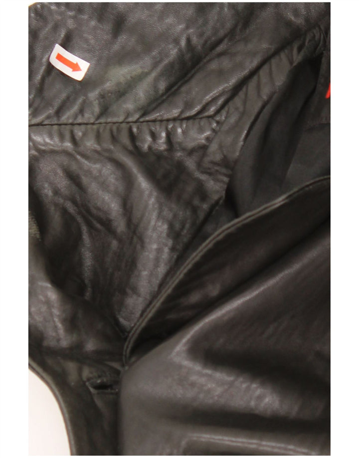 MAURITIUS Chaqueta Blazer de Cuero con 3 Botones para Mujer UK 18 XL Cuero Negro