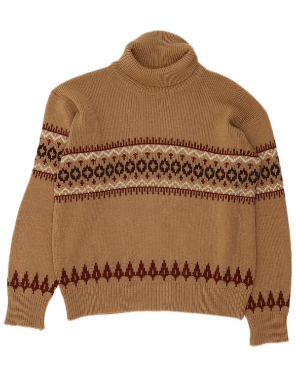 Vintage mujer rollo cuello jersey suéter Reino Unido 14 marrón medio Fair Isle