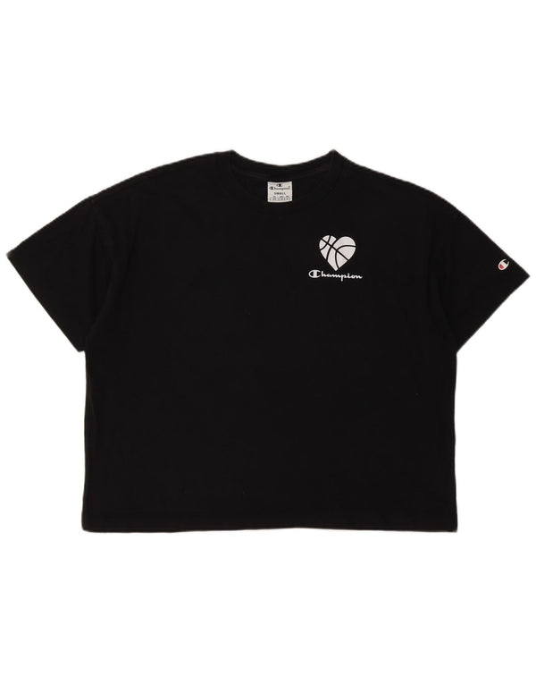 CHAMPION Camiseta corta con gráfico extragrande para mujer UK 10 Small Black