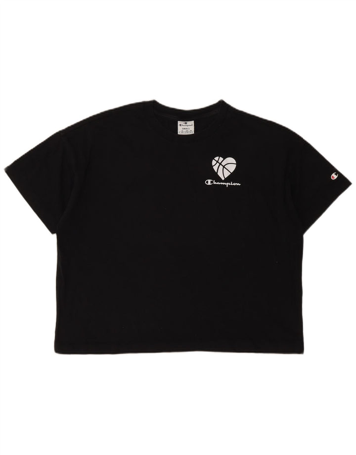 CHAMPION Camiseta corta con gráfico extragrande para mujer UK 10 Small Black