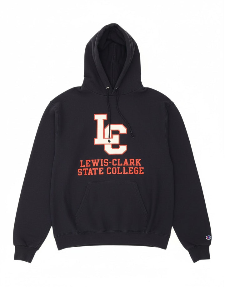 CHAMPION Mens Graphic Hoodie Jumper Medium Navy Blue Vintage Champion and Second-Hand Champion from Messina Hembry 
