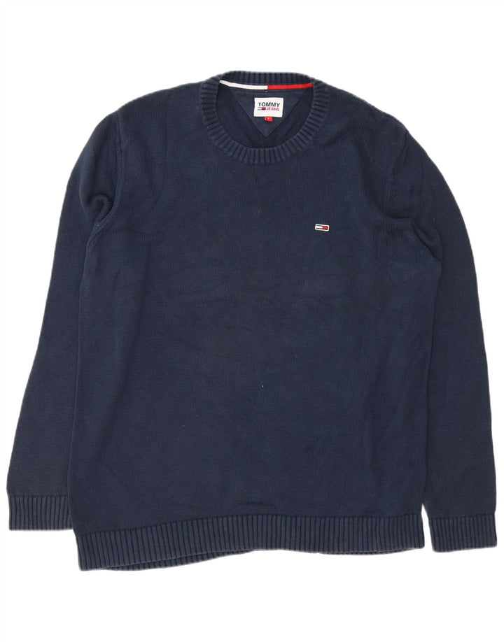Tommy Hilfiger Jersey de cuello redondo para hombre, talla grande, algodón azul marino