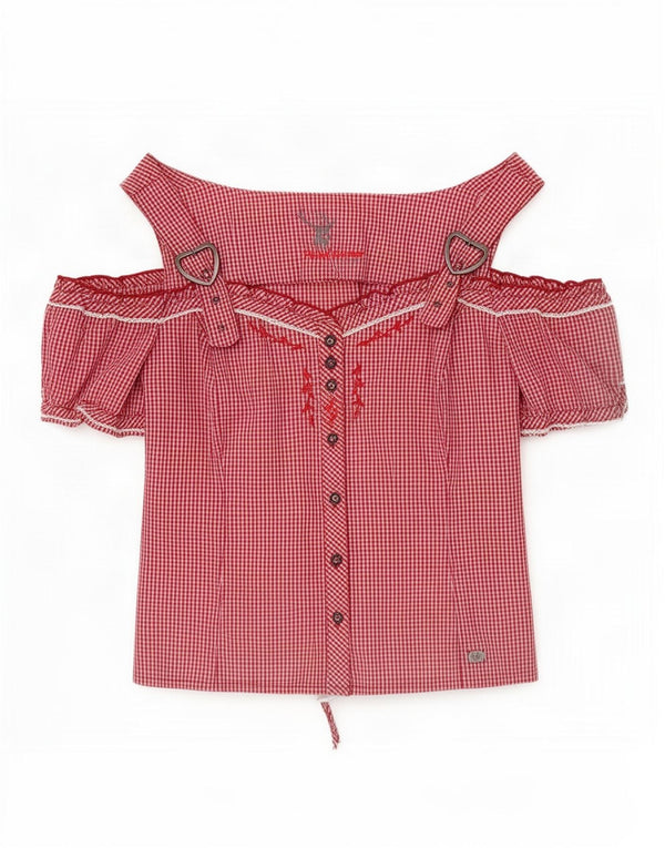 Spieth & Wensky Blusa con hombros descubiertos para mujer UK 44 Medium Red Gingham