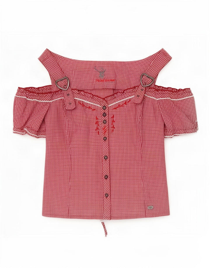 Spieth & Wensky Blusa con hombros descubiertos para mujer UK 44 Medium Red Gingham