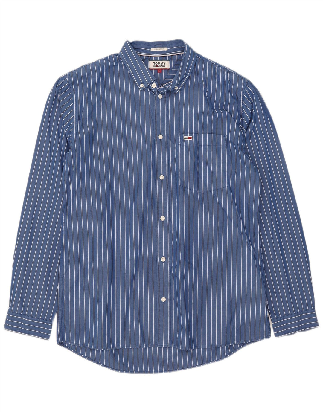 Camisa Tommy Hilfiger de corte regular para hombre de algodón a rayas azules grandes