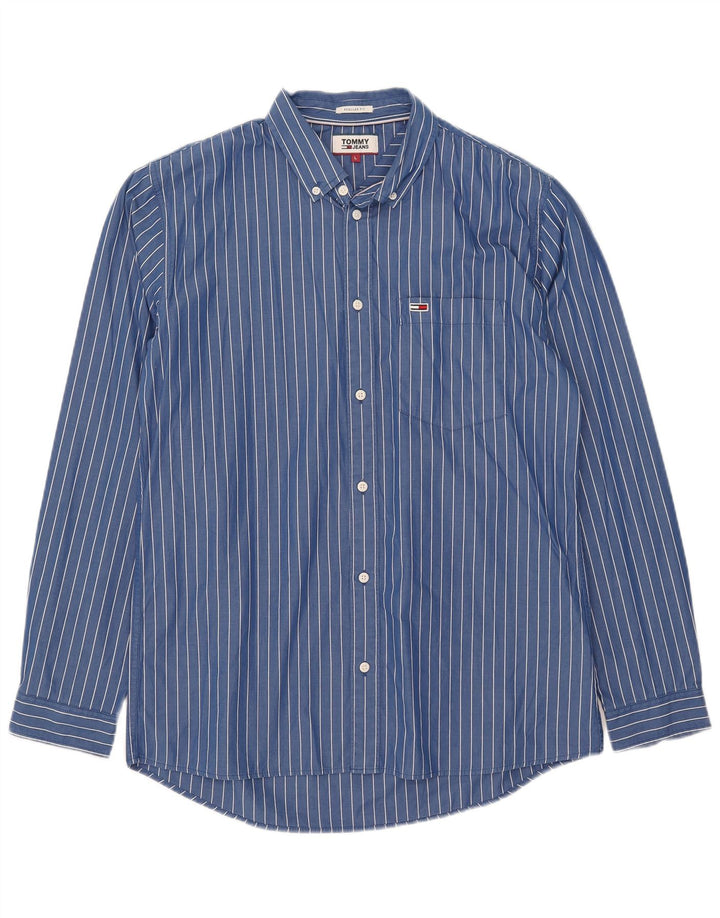 Camisa Tommy Hilfiger de corte regular para hombre de algodón a rayas azules grandes