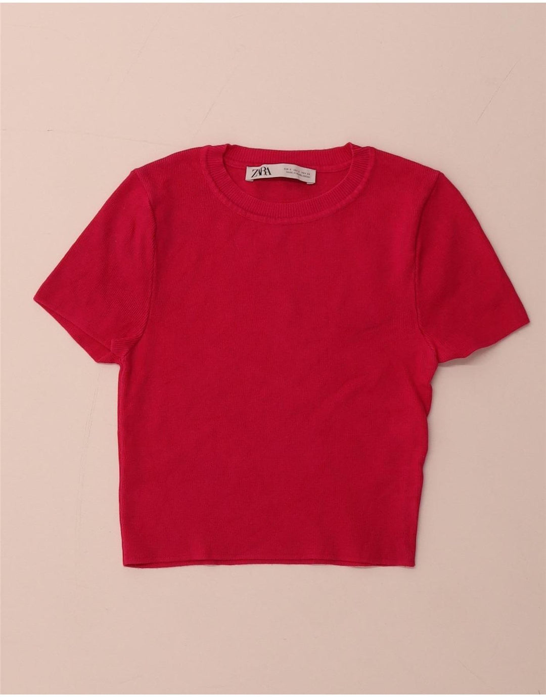 ZARA Mujer Crop Manga Corta Cuello Redondo Jersey Jersey UK 8 Small Rosa