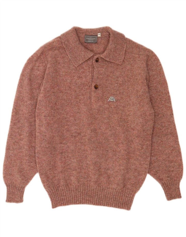 Kappa Hombre Polo Neck Jumper Sweater Lana Moteada Roja Mediana