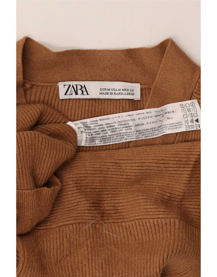 Zara Mujer Crop Cardigan Suéter UK 44 Viscosa Marrón Medio