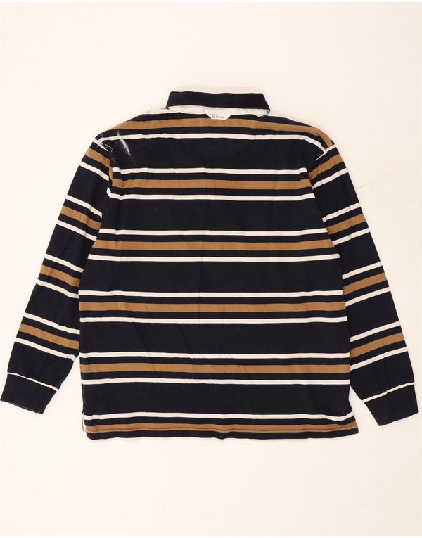 Gant Polo de rugby de manga larga para hombre, talla 2XL, algodón a rayas azul marino