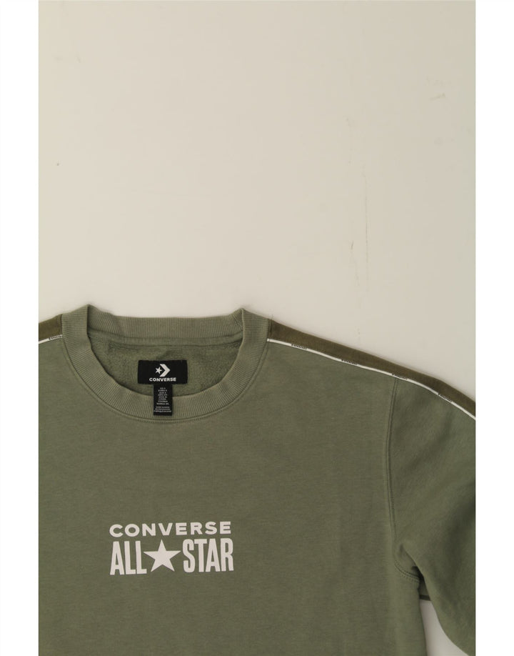 CONVERSE Mens Graphic Sweatshirt Jumper Small Khaki Colourblock Cotton Vintage Converse and Second-Hand Converse from Messina Hembry 